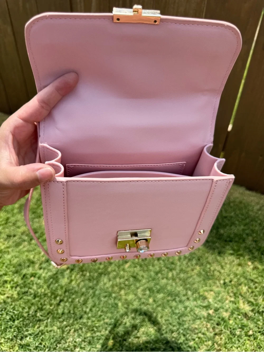 Pink Studded Crossbody Shoulder Bag